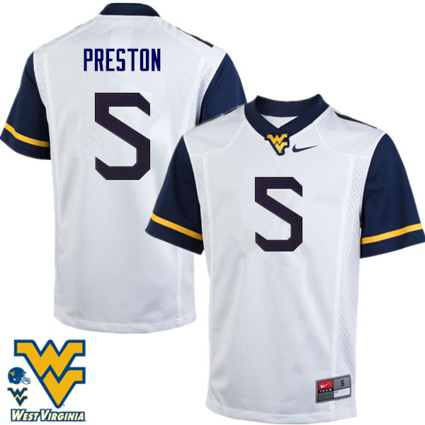Men #5 Xavier Preston West Virginia Mountaineers College Football Jerseys-White
